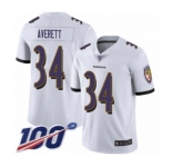 Men's Baltimore Ravens #34 Anthony Averett White Vapor Untouchable Limited Player 100th Season Football Jersey