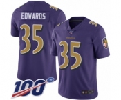 Men's Baltimore Ravens #35 Gus Edwards Limited Purple Rush Vapor Untouchable 100th Season Football Jersey