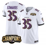 Men's Baltimore Ravens #35 Gus Edwards White 2023 F.U.S.E. AFC North Champions Vapor Limited Football Stitched Jersey