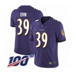 Men's Baltimore Ravens #39 Tyler Ervin Purple Team Color Vapor Untouchable Limited Player 100th Season Football Jersey