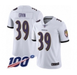Men's Baltimore Ravens #39 Tyler Ervin White Vapor Untouchable Limited Player 100th Season Football Jersey