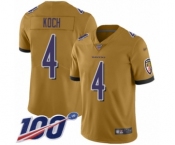 Men's Baltimore Ravens #4 Sam Koch Limited Gold Inverted Legend 100th Season Football Jersey