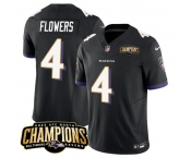Men's Baltimore Ravens #4 Zay Flowers Black 2023 F.U.S.E. AFC North Champions Vapor Limited Football Stitched Jersey