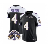 Men's Baltimore Ravens #4 Zay Flowers Black White 2023 F.U.S.E With Patch Throwback Vapor Limited Stitched Jersey
