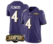 Men's Baltimore Ravens #4 Zay Flowers Purple 2023 F.U.S.E. AFC North Champions Vapor Limited Football Stitched Jersey