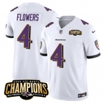 Men's Baltimore Ravens #4 Zay Flowers White 2023 F.U.S.E. AFC North Champions Vapor Limited Football Stitched Jersey