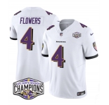 Men's Baltimore Ravens #4 Zay Flowers White F.U.S.E 2024 AFC North Division Champions Vapor Limited Football Jersey