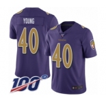 Men's Baltimore Ravens #40 Kenny Young Limited Purple Rush Vapor Untouchable 100th Season Football Jersey