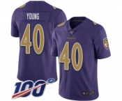 Men's Baltimore Ravens #40 Kenny Young Limited Purple Rush Vapor Untouchable 100th Season Football Jersey