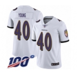 Men's Baltimore Ravens #40 Kenny Young White Vapor Untouchable Limited Player 100th Season Football Jersey