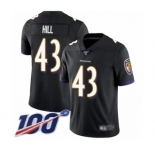 Men's Baltimore Ravens #43 Justice Hill Black Alternate Vapor Untouchable Limited Player 100th Season Football Jersey