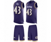 Men's Baltimore Ravens #43 Justice Hill Limited Purple Tank Top Suit Football Jersey
