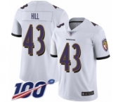 Men's Baltimore Ravens #43 Justice Hill White Vapor Untouchable Limited Player 100th Season Football Jersey
