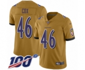 Men's Baltimore Ravens #46 Morgan Cox Limited Gold Inverted Legend 100th Season Football Jersey