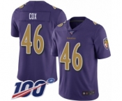 Men's Baltimore Ravens #46 Morgan Cox Limited Purple Rush Vapor Untouchable 100th Season Football Jersey