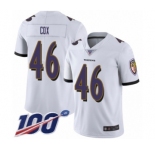 Men's Baltimore Ravens #46 Morgan Cox White Vapor Untouchable Limited Player 100th Season Football Jersey