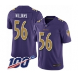 Men's Baltimore Ravens #56 Tim Williams Limited Purple Rush Vapor Untouchable 100th Season Football Jersey