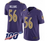 Men's Baltimore Ravens #56 Tim Williams Limited Purple Rush Vapor Untouchable 100th Season Football Jersey