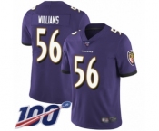 Men's Baltimore Ravens #56 Tim Williams Purple Team Color Vapor Untouchable Limited Player 100th Season Football Jersey