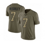 Men's Baltimore Ravens #7 Trace McSorley Limited Olive Camo Salute to Service Football Jersey