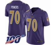 Men's Baltimore Ravens #70 Ben Powers Limited Purple Rush Vapor Untouchable 100th Season Football Jersey