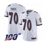 Men's Baltimore Ravens #70 Ben Powers White Vapor Untouchable Limited Player 100th Season Football Jersey