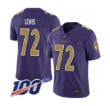 Men's Baltimore Ravens #72 Alex Lewis Limited Purple Rush Vapor Untouchable 100th Season Football Jersey