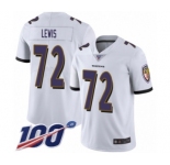 Men's Baltimore Ravens #72 Alex Lewis White Vapor Untouchable Limited Player 100th Season Football Jersey