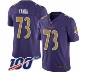 Men's Baltimore Ravens #73 Marshal Yanda Limited Purple Rush Vapor Untouchable 100th Season Football Jersey