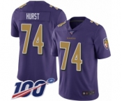 Men's Baltimore Ravens #74 James Hurst Limited Purple Rush Vapor Untouchable 100th Season Football Jersey