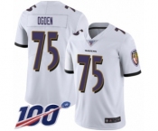 Men's Baltimore Ravens #75 Jonathan Ogden White Vapor Untouchable Limited Player 100th Season Football Jersey