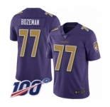 Men's Baltimore Ravens #77 Bradley Bozeman Limited Purple Rush Vapor Untouchable 100th Season Football Jersey
