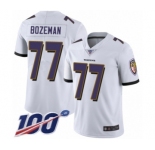 Men's Baltimore Ravens #77 Bradley Bozeman White Vapor Untouchable Limited Player 100th Season Football Jersey
