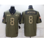 Men's Baltimore Ravens #8 Lamar Jackson 2021 Olive Camo Salute To Service Limited Stitched Football Jersey