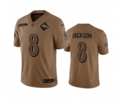 Men's Baltimore Ravens #8 Lamar Jackson 2023 Brown Salute To Service Limited Football Stitched Jersey