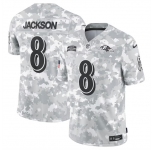 Men's Baltimore Ravens #8 Lamar Jackson 2024 Arctic Camo Salute To Service Limited Stitched Football Jersey