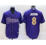 Men's Baltimore Ravens #8 Lamar Jackson Black Gold With Patch Cool Base Stitched Baseball Jersey