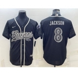 Men's Baltimore Ravens #8 Lamar Jackson Black Reflective With Patch Cool Base Stitched Baseball Jersey