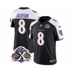 Men's Baltimore Ravens #8 Lamar Jackson Black White 2023 F.U.S.E With Patch Throwback Vapor Limited Stitched Jersey