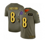 Men's Baltimore Ravens #8 Lamar Jackson Limited Olive Gold 2019 Salute to Service Football Jersey