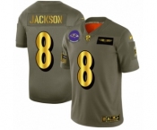 Men's Baltimore Ravens #8 Lamar Jackson Limited Olive Gold 2019 Salute to Service Football Jersey