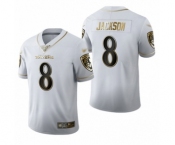 Men's Baltimore Ravens #8 Lamar Jackson Limited White Golden Edition Football Jersey