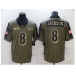 Men's Baltimore Ravens #8 Lamar Jackson Nike Olive 2021 Salute To Service Limited Player Jersey