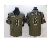 Men's Baltimore Ravens #8 Lamar Jackson Nike Olive 2021 Salute To Service Limited Player Jersey