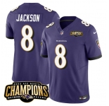 Men's Baltimore Ravens #8 Lamar Jackson Purple 2023 F.U.S.E. AFC North Champions Vapor Limited Football Stitched Jersey