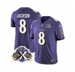 Men's Baltimore Ravens #8 Lamar Jackson Purple 2023 F.U.S.E With Patch Throwback Vapor Limited Stitched Jersey
