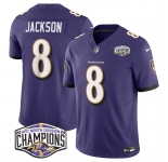 Men's Baltimore Ravens #8 Lamar Jackson Purple F.U.S.E 2024 AFC North Division Champions Vapor Limited Football Jersey