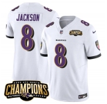 Men's Baltimore Ravens #8 Lamar Jackson White 2023 F.U.S.E. AFC North Champions Vapor Limited Football Stitched Jersey