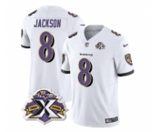 Men's Baltimore Ravens #8 Lamar Jackson White 2023 F.U.S.E With Patch Throwback Vapor Limited Stitched Jersey