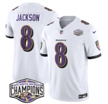 Men's Baltimore Ravens #8 Lamar Jackson White F.U.S.E 2024 AFC North Division Champions Vapor Limited Football Jersey